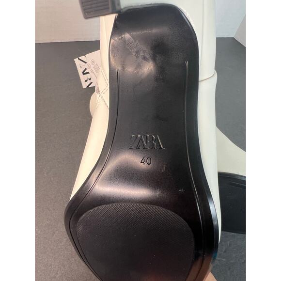 NWT Zara Ivory Off White Leather Square Toe Low Heel Zip Ankle Boots Sz 9 - Picture 11 of 12